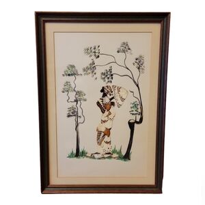 Vintage Butterfly Wing Indigenous African Tribal Framed Hanging Art 12.5" × 18"
